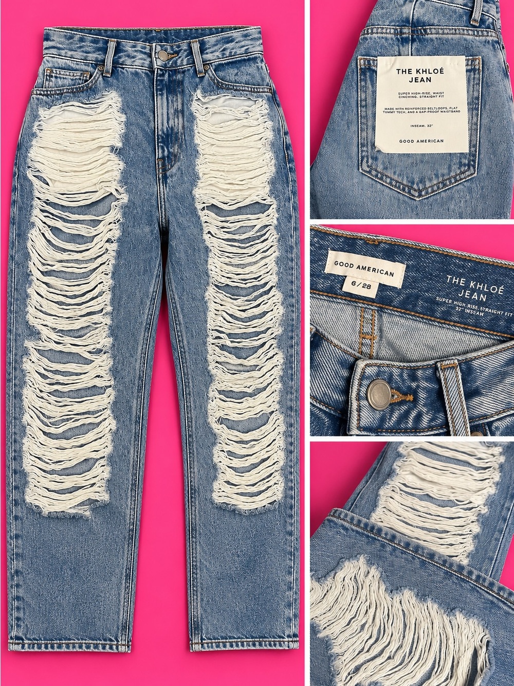 Good American Distressed Light Blue Khloé Boyfriend Jeans